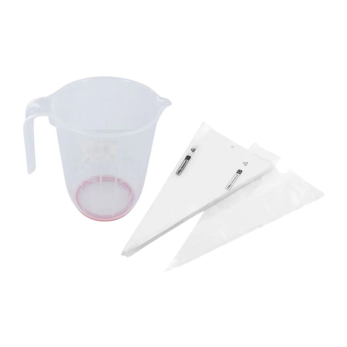 Set de 100 poches à douilles professionnelles jetables 50 cm et Verre doseur transparent en plastique 1 litre FM Professional