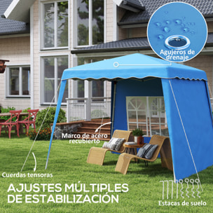 Carpa Plegable Pop-up 3x3 m Cenador Pabellón de Jardín con 2 Paredes Laterales Altura Ajustable y Bolsa de Transporte Protección UV50+ Impermeable Gazebo para Camping Fiestas Exterior Azul
