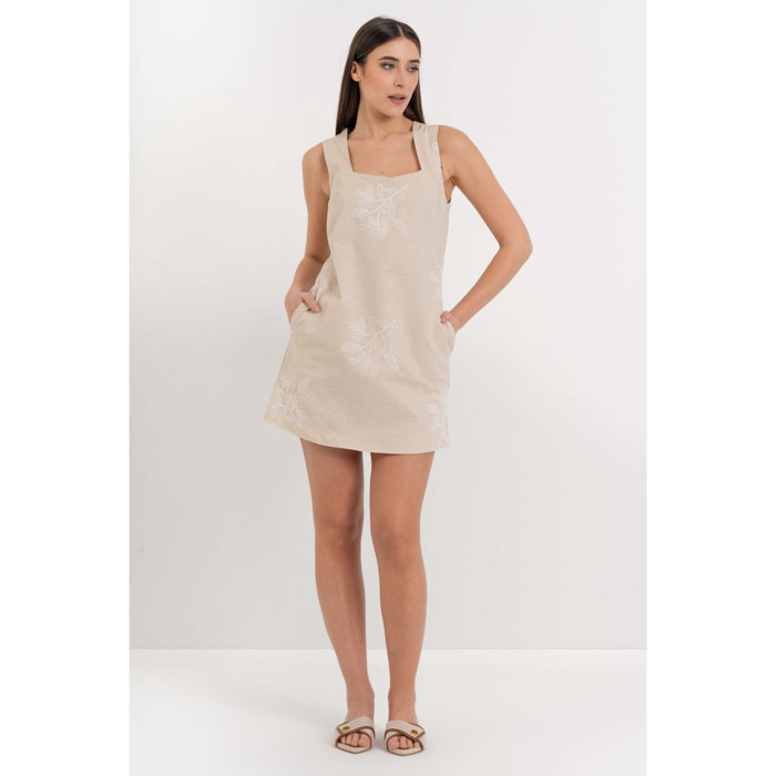 Kocca - Abito smanicato in cotone e lino con ricamo floreale Donna