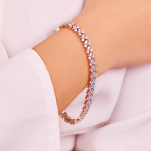 Bracciale Tennis Bicolore Doppio con Cubic Zirconia Bianche placcato Oro Rosa 18Kt