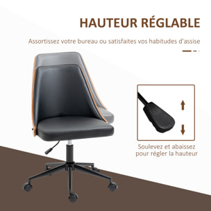 Chaise de bureau manager design vintage pivotante hauteur réglable bois peuplier acier revêtement synthétique noir