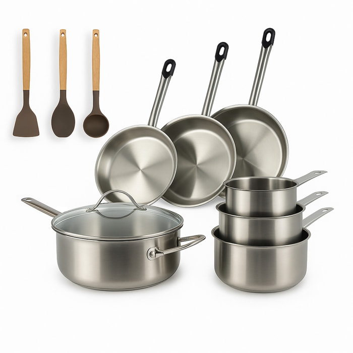 Batterie de cuisine 10 pièces acier inoxydable - tous feux PROFESSIONNEL
