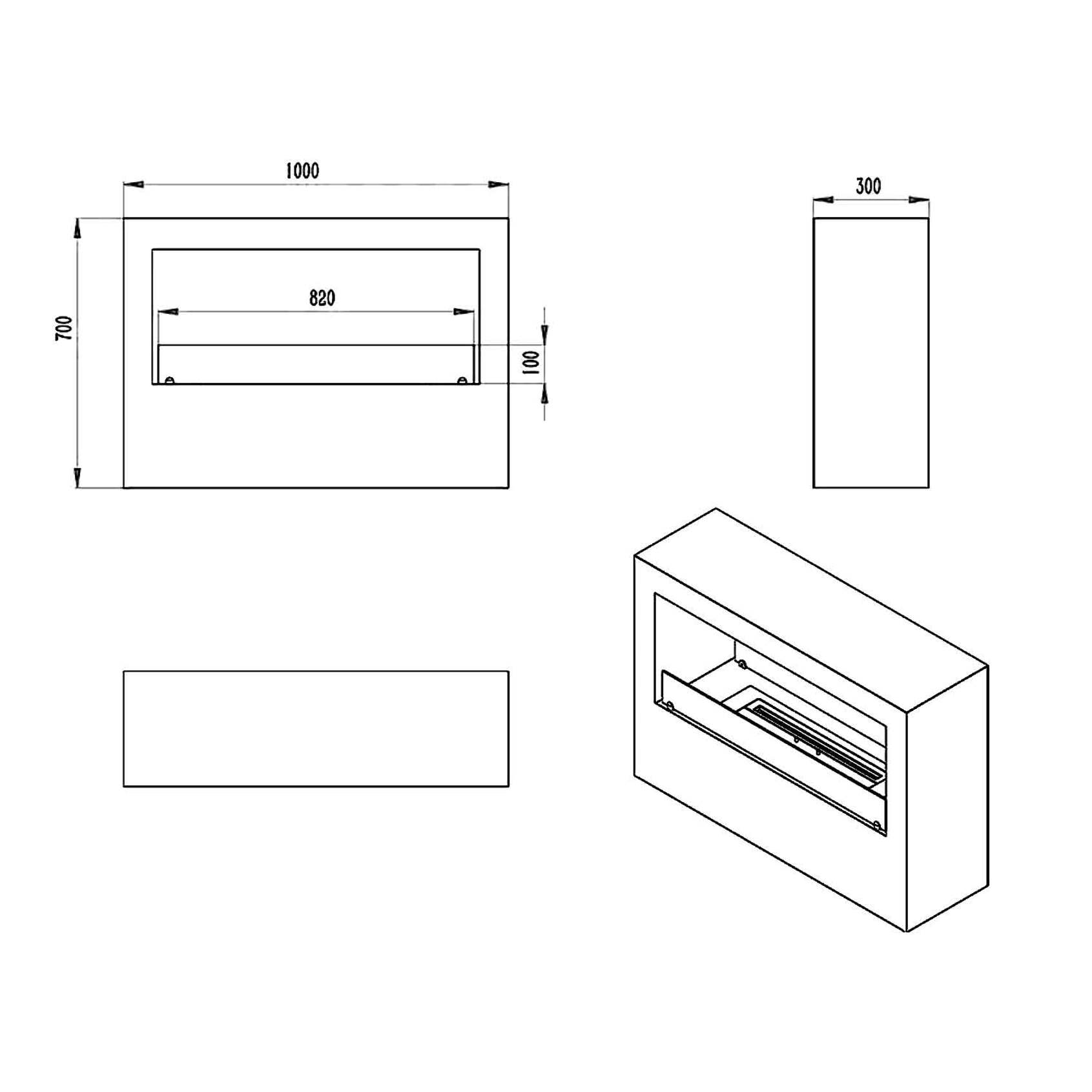 Giotto - Camino a bioetanolo da terra per interno ed esterno 100x30xH70 cm, colore nero
