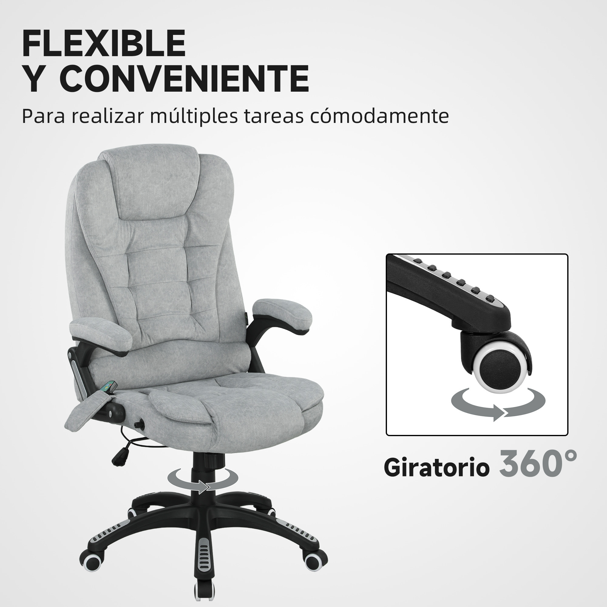 Silla de Oficina con Masaje de 6 Puntos Silla de Escritorio Giratoria con Función Basculante con Calefacción Altura Ajustable Respaldo Reclinable y Mando a Distancia 65x71x110-120 cm Gris
