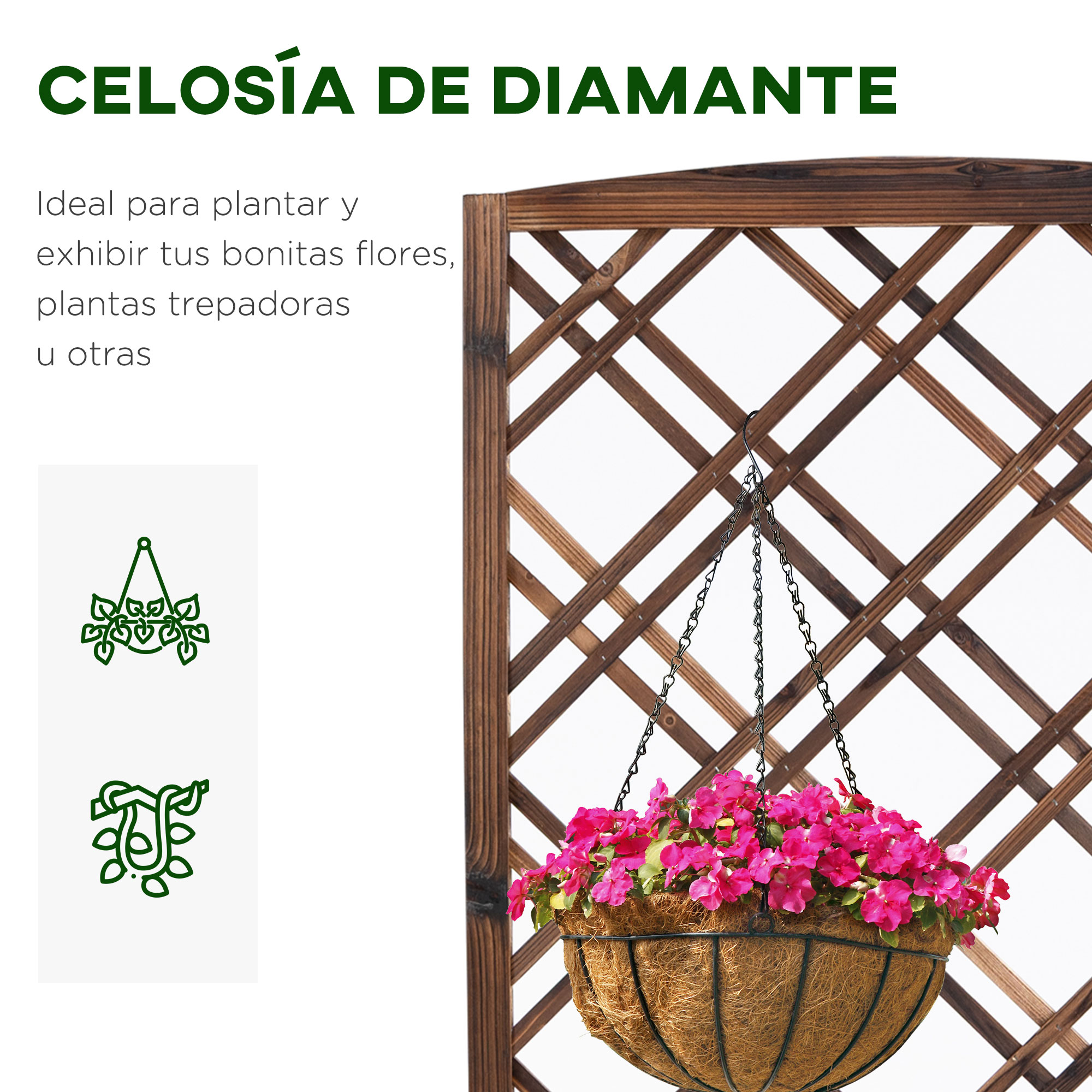 Jardinera con Enrejado para Trepadora Cultivos Plantas en Terraza 60x30x122,5 cm