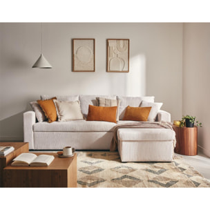 Cyrus - canapé d'angle réversible 4 places - convertible avec coffre - en velours côtelé - Beige