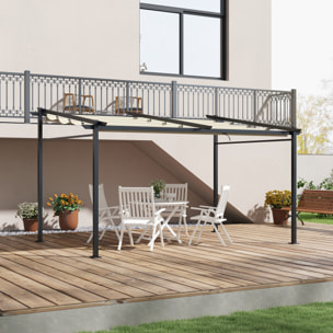 Pergola rétractable 3,97L x 2,95l x 2,3H m structure alu. acier époxy polyester beige