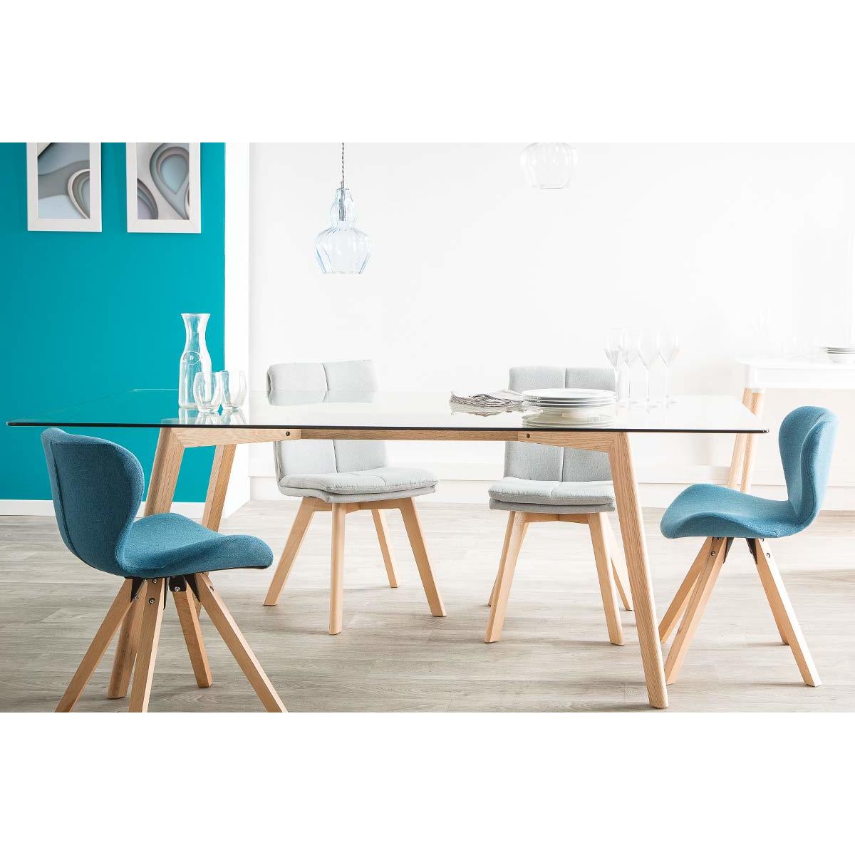 Chaises scandinaves en tissu bleu et bois clair (lot de 2) THEA