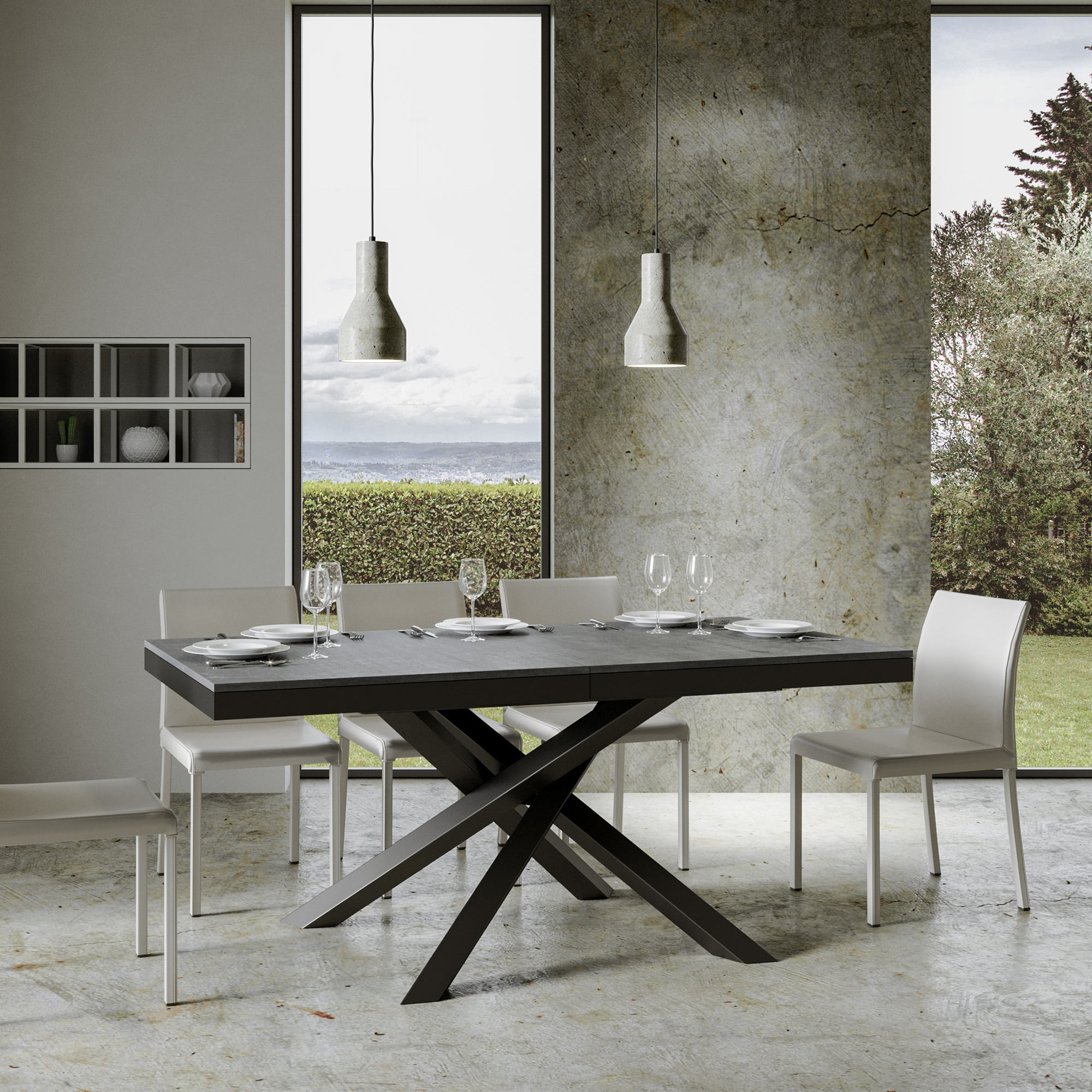 Table extensible 90x180/284 cm Volantis Evolution Gris Béton cadre Anthracite