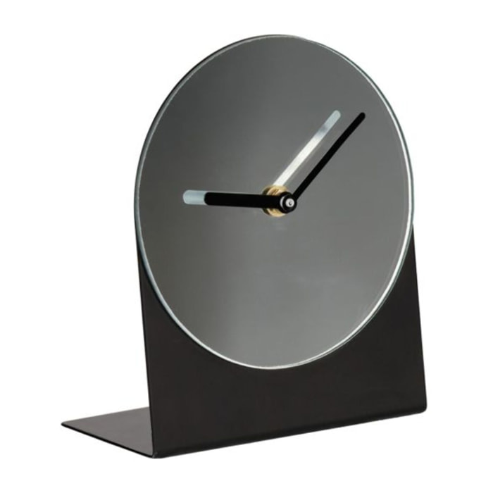 Horloge Minimaliste en Métal Noir avec Miroir - Design Élégant H. 18 cm - TIME