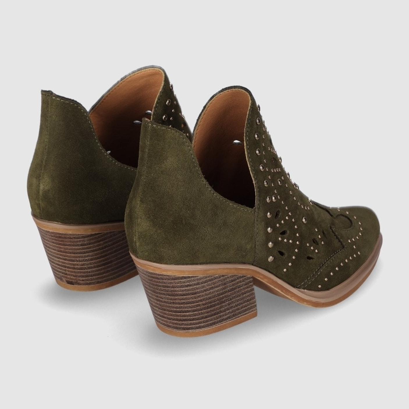 Botines de Serraje - Kaki - Tacón: 6 cm