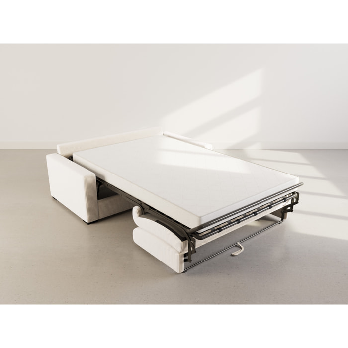 Tristan - Canapé lit 3 places convertible express couchage quotidien 140 cm matelas 14 cm en velours côtelé - Beige
