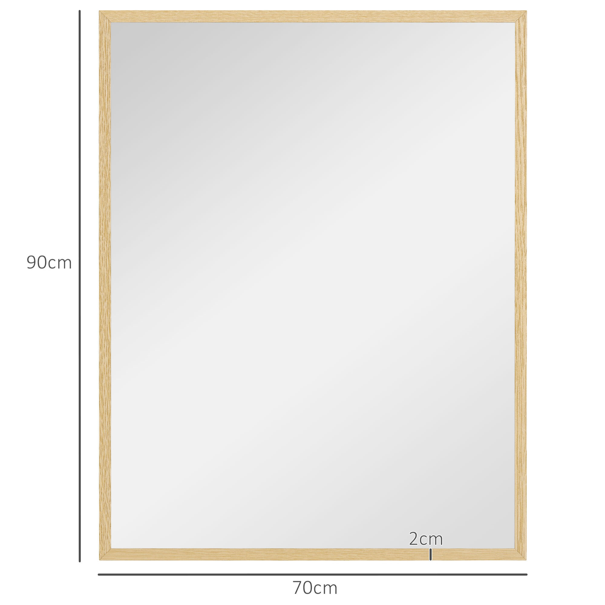 Miroir mural rectangulaire dim. 70L x 90H cm cadre MDF aspect bois clair