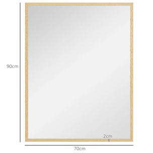 Miroir mural rectangulaire dim. 70L x 90H cm cadre MDF aspect bois clair