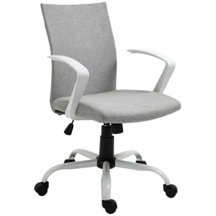 Chaise de bureau ergonomique hauteur réglable pivotante 360° piètement acier blanc lin gris clair