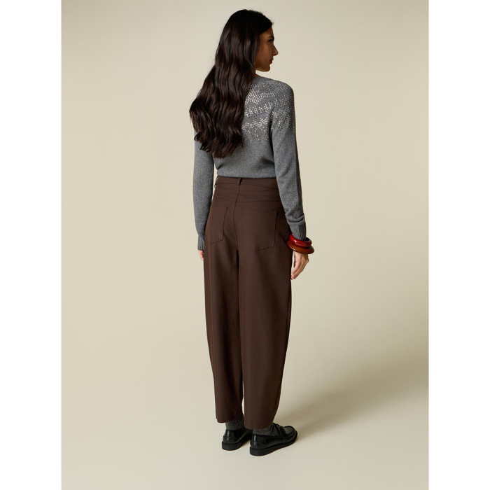 Oltre - Pantaloni carrot in twill - Marrone