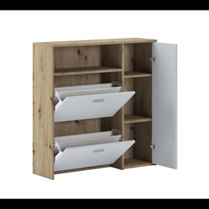 Scarpiera Mobile Portascarpe Salvaspazio Ingresso Con 2 Ribalte Doppia Profondità 4 Vani A Giorno Design Moderno 91.5x94x26.6 Cm Bianco Rovere