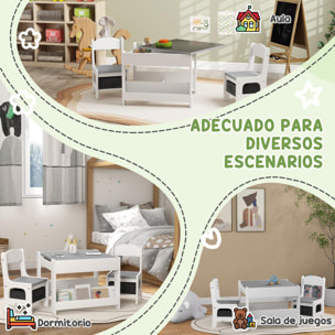 Juego de Mesa y 2 Sillas Infantiles Mesa con Sillas para Niños 2 en 1 con Pizarra Cajones de Tela y Espacio de Almacenamiento para Guardería Sala de Juegos Gris