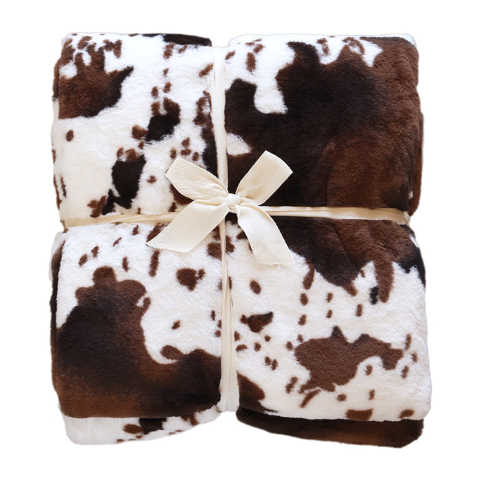 Plaid doux à motif peau de vache avec dos en velours - Marron Foncé