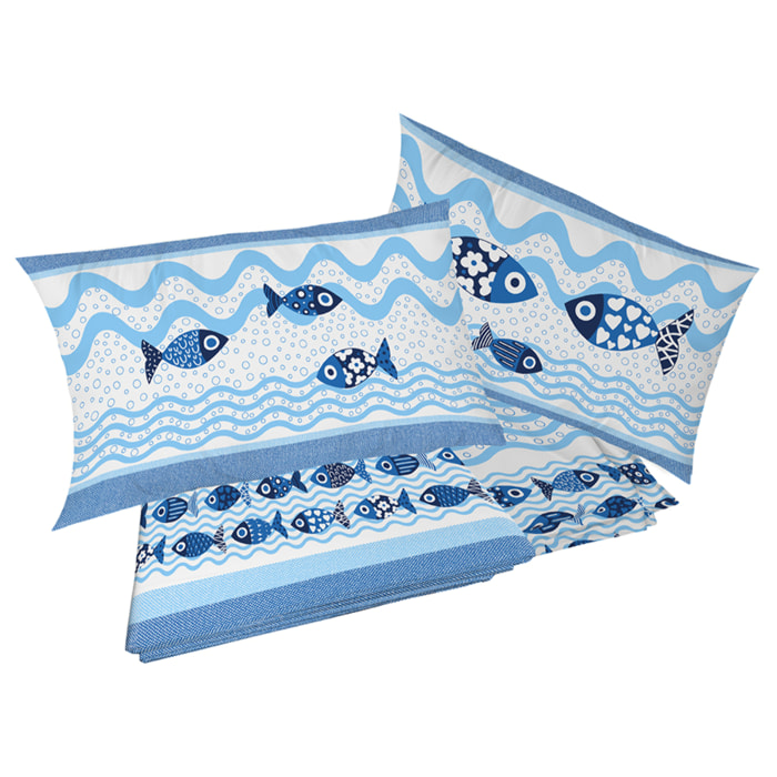 Completo letto pesciolini blu 100% cotone