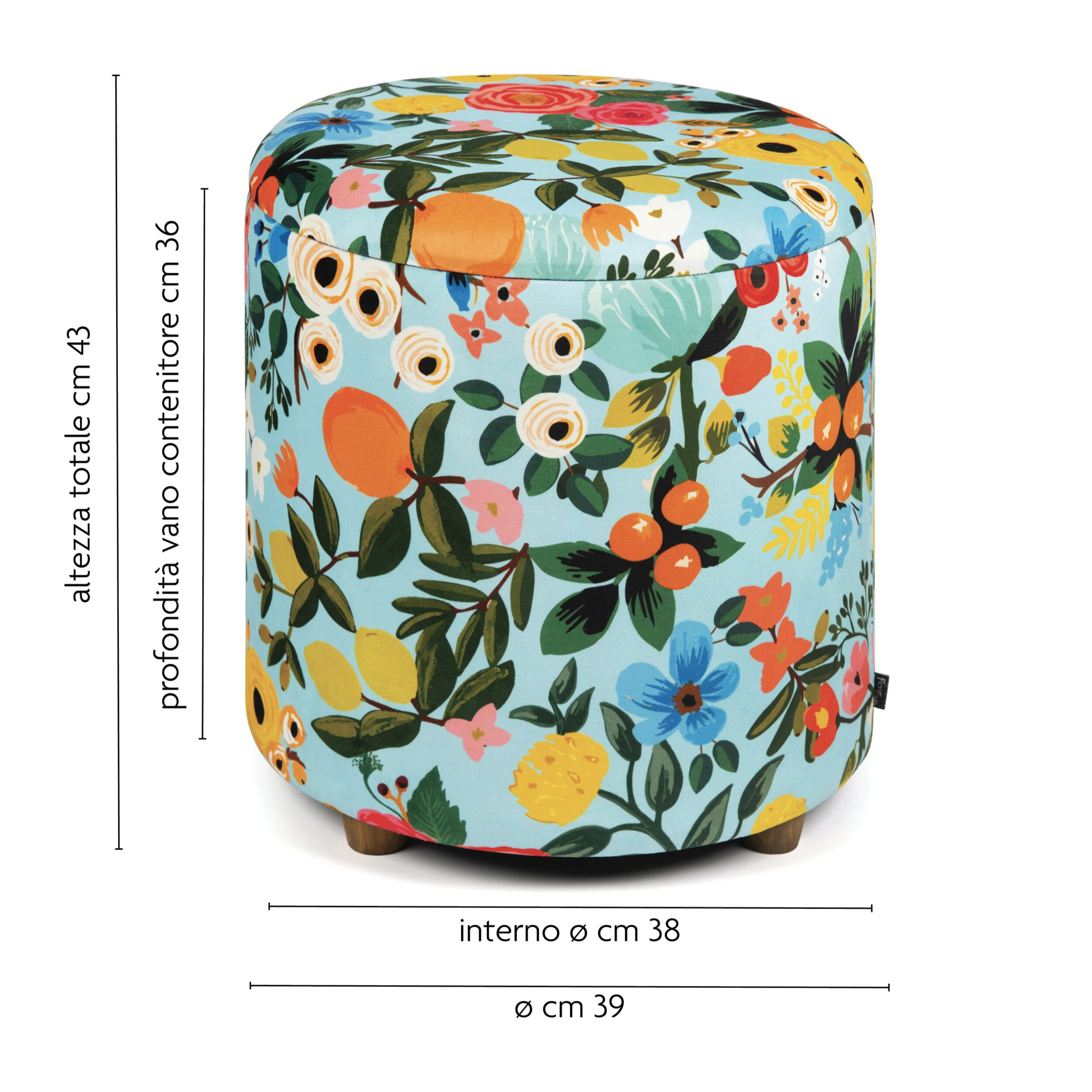 Pouf contenitore Excelsa Fiori Frida in velluto e legno 39x39x43 cm multicolore