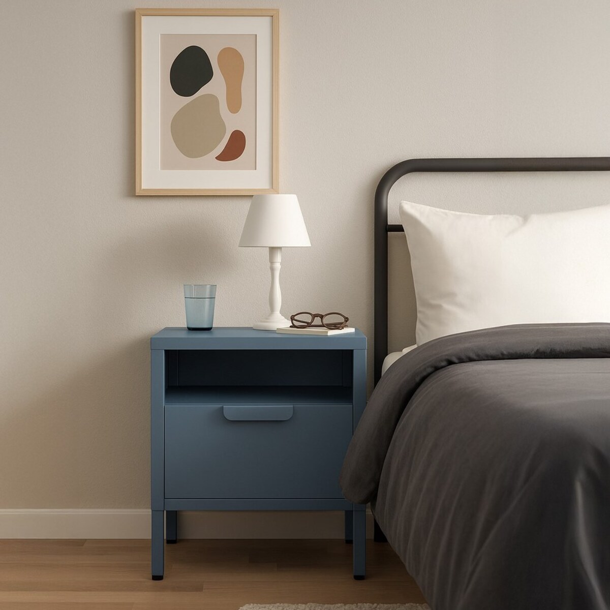 Comodino in metallo con cassetto 45x30x50cm blu - Pop