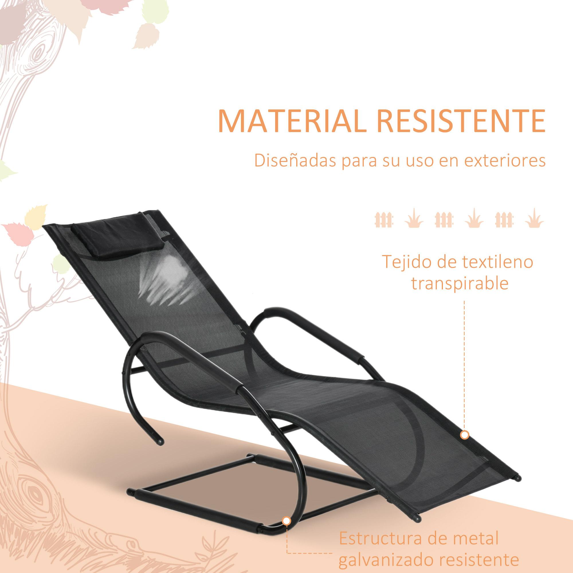 Tumbona de Jardín Ergonómica con Reposacabezas y Reposapiés 59,5x160x83 cm Negro