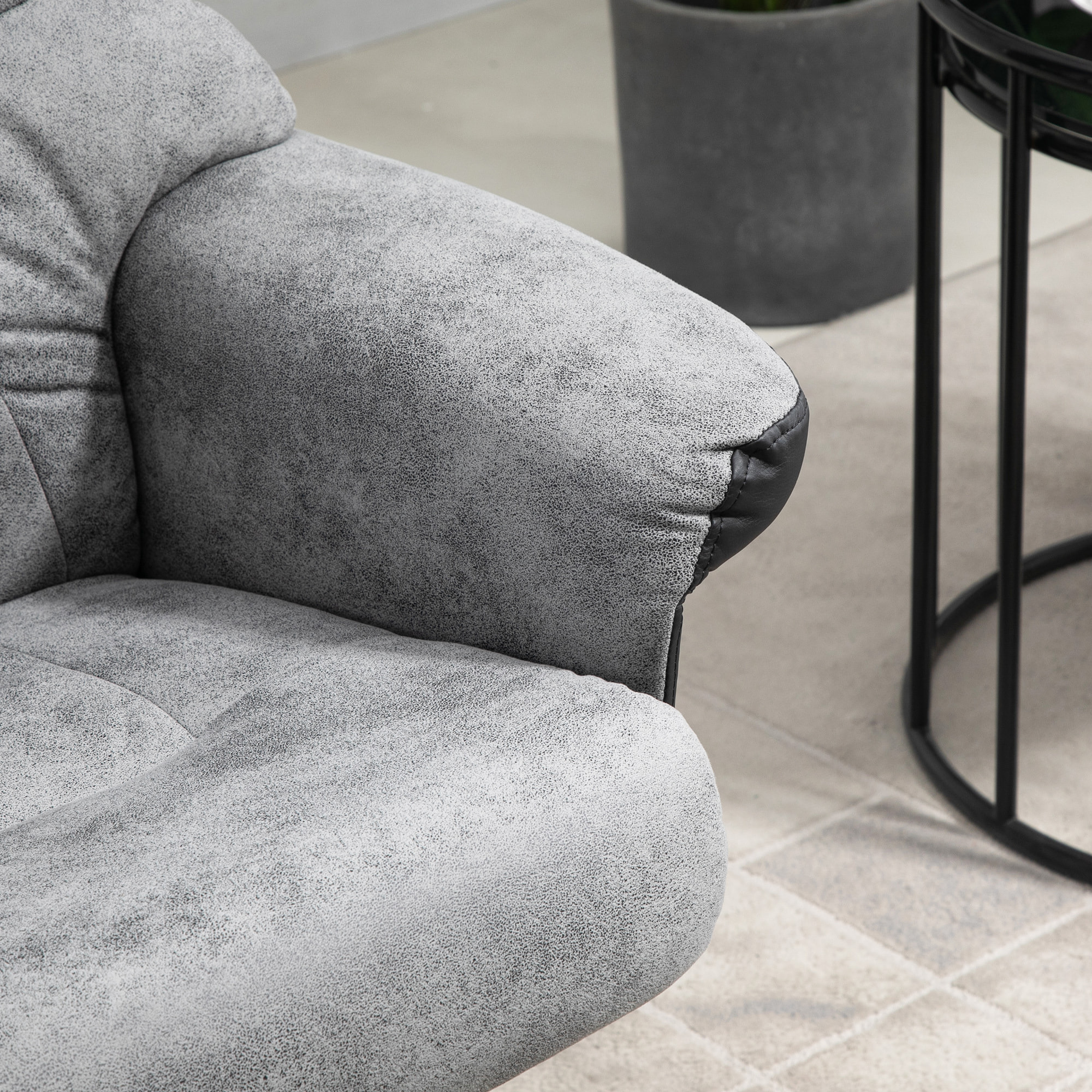 Fauteuil relax style contemporain - dossier inclinable, repose-pied - piètement bois peuplier noir tissu technique gris