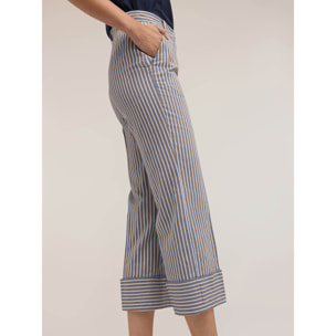 Motivi - Pantaloni cropped a righe in misto cotone - Azzurro
