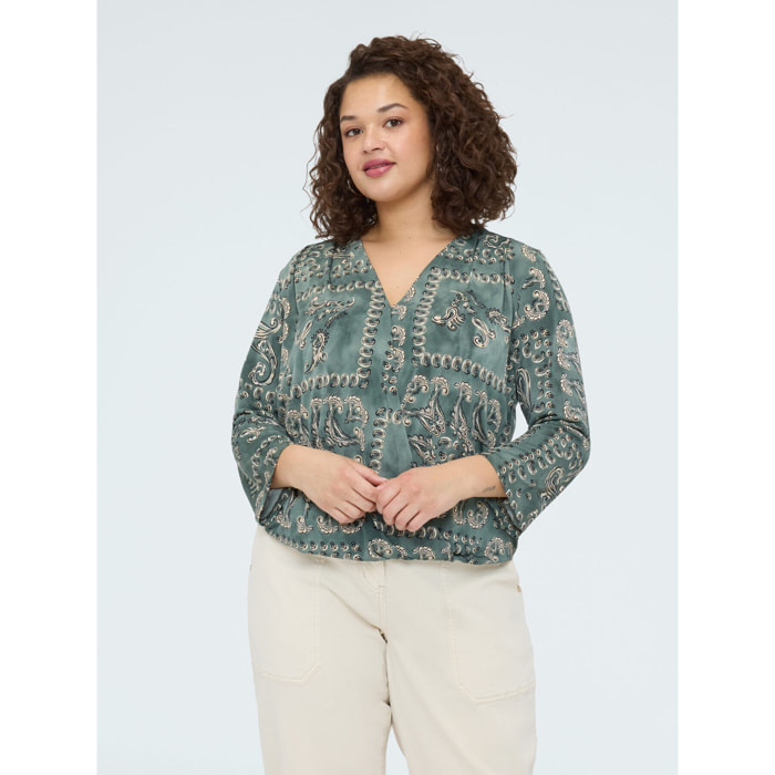 Fiorella Rubino - Camiseta de jersey con estampado paisley - Verde militare