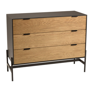 CHARLIE - Commode marron et noire 3 tiroirs Pin pieds métal noir