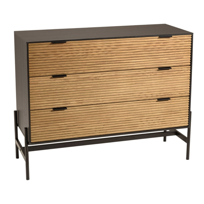 CHARLIE - Commode marron et noire 3 tiroirs Pin pieds métal noir