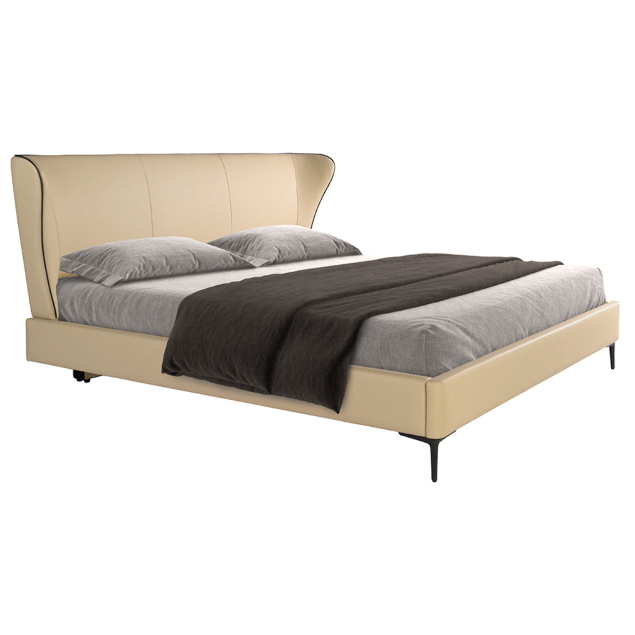 Cama Angel Cerdá de matrimonio con cabecero y estructura en polipiel en crema y patas de acero inoxidable en negro 220x217x110cm