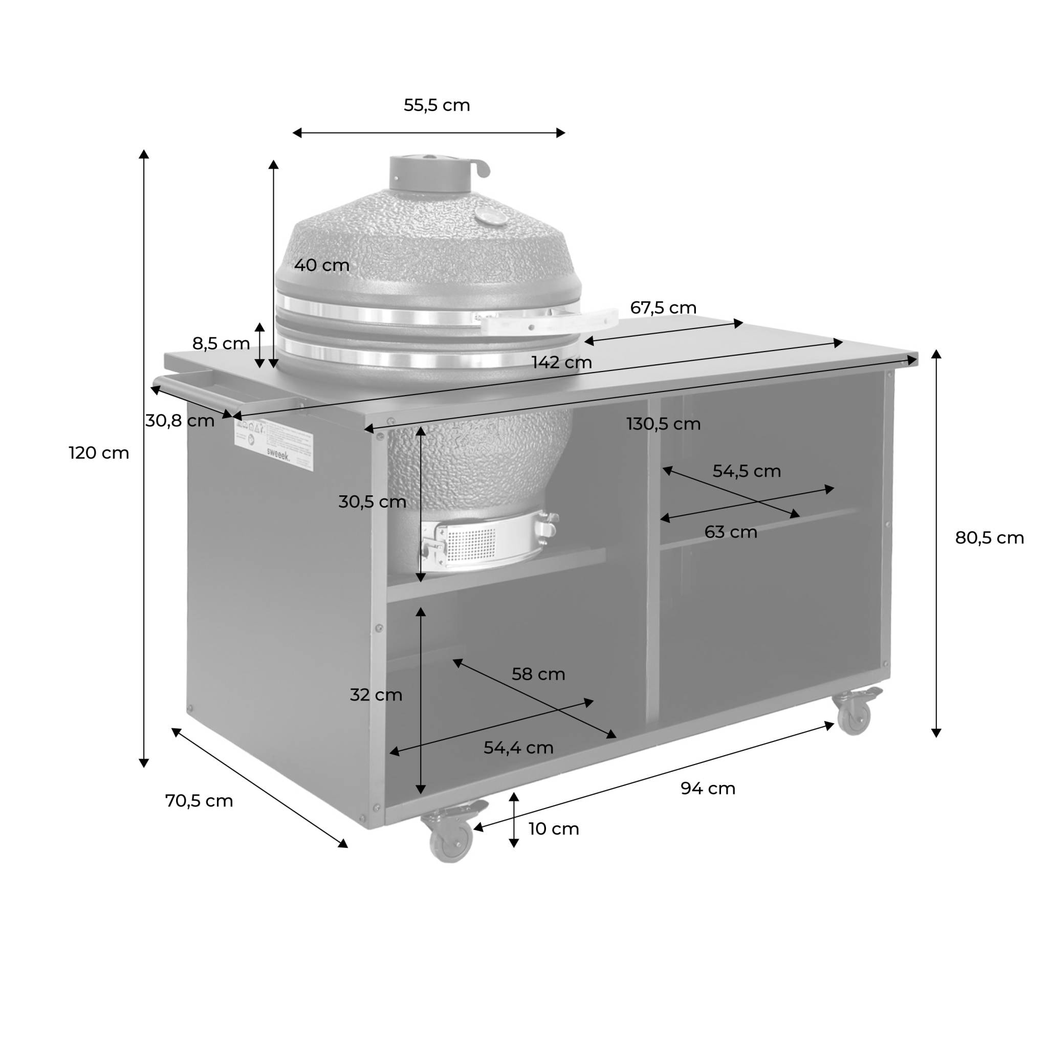 Barbecue kamado charbon de bois, fumoir avec desserte  YAKU