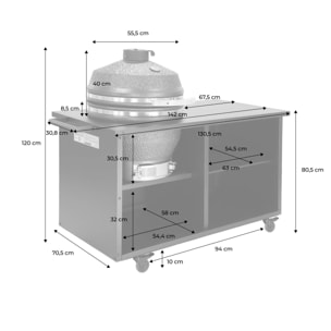 Barbecue kamado charbon de bois, fumoir avec desserte  YAKU