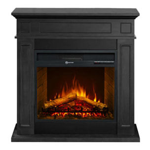 Jefferson - Camino Elettrico da Terra con Effetto Fiamma 89,5x90,5x28 cm in Legno Nero