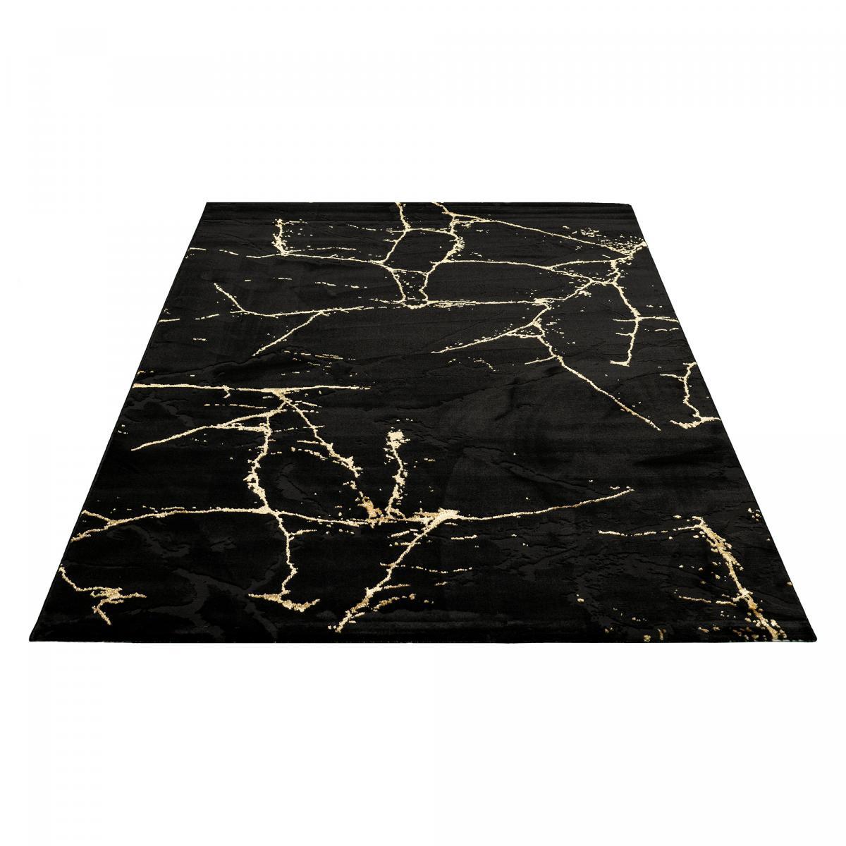 Tapis moderne Luru aux motifs abstraits de couleurs noir et or