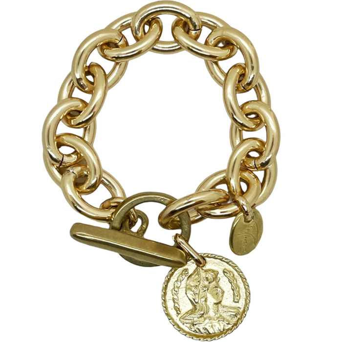 Pulsera en cadena con moneda Camp antigua en dorado