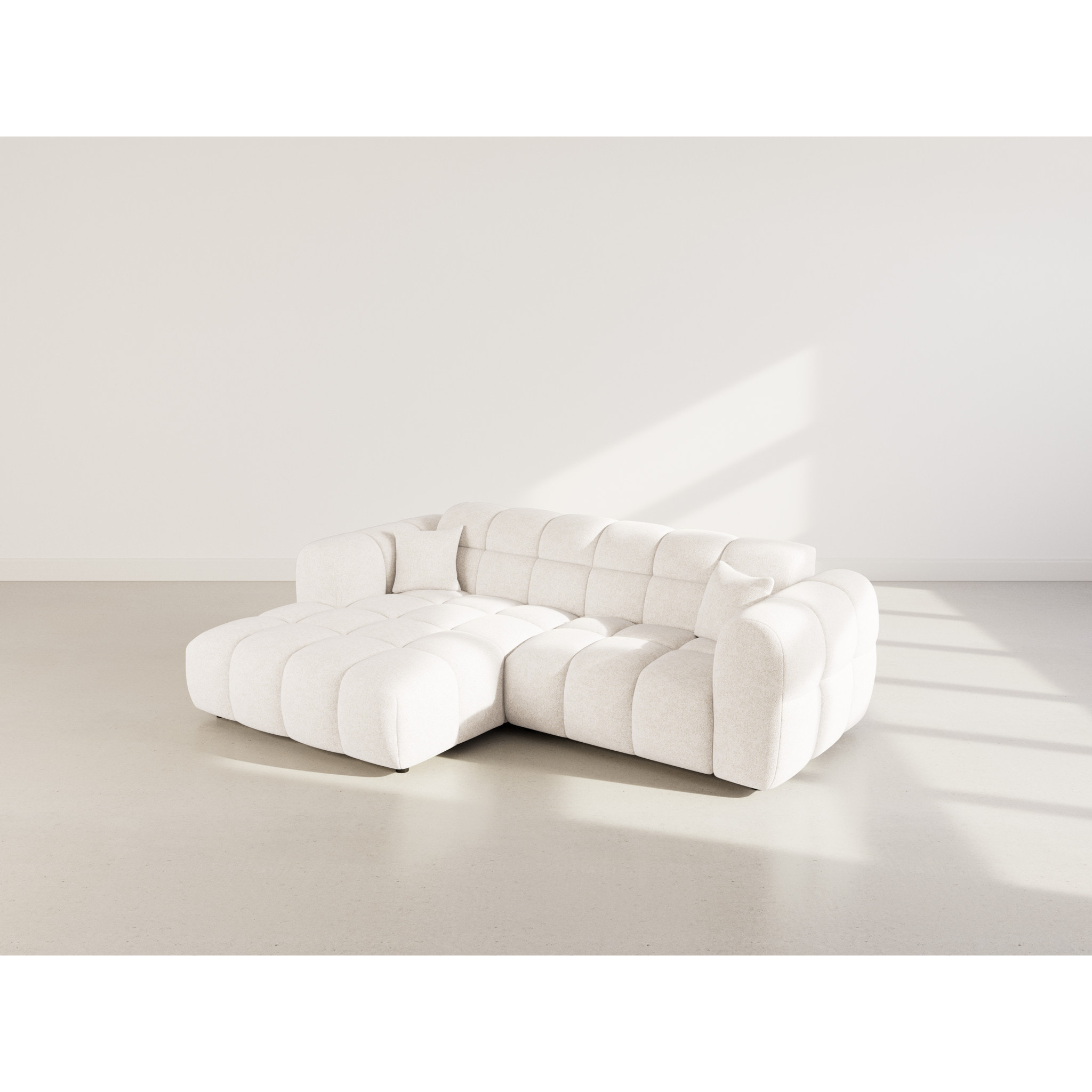 Mini Ray - Canapé d'angle gauche 4 places en tissu texturé - Beige