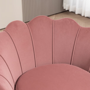 Butaca de Salón Tapizada en Terciopelo Sillón Butaca de Dormitorio con Respaldo en Forma de Concha y Patas Doradas para Comedor 76x67x74 cm Rosa