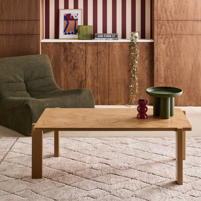 Table basse vintage rectangulaire décor bois plateau effet chevrons  ZALA