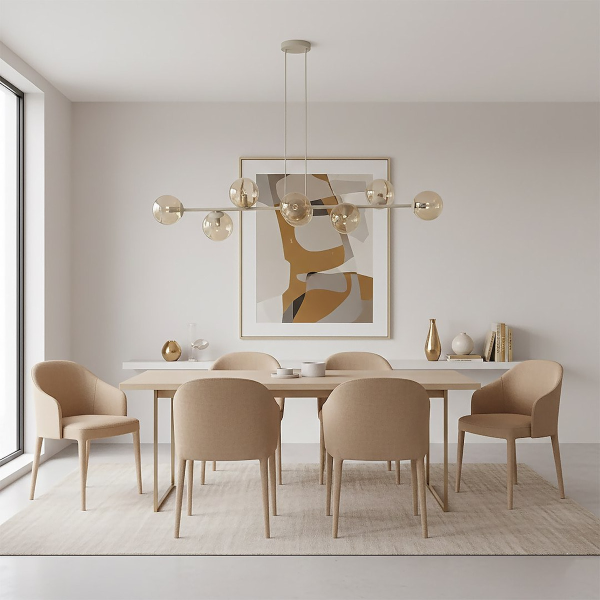Lampada a sospensione Magnus in acciaio beige e vetro ambrato