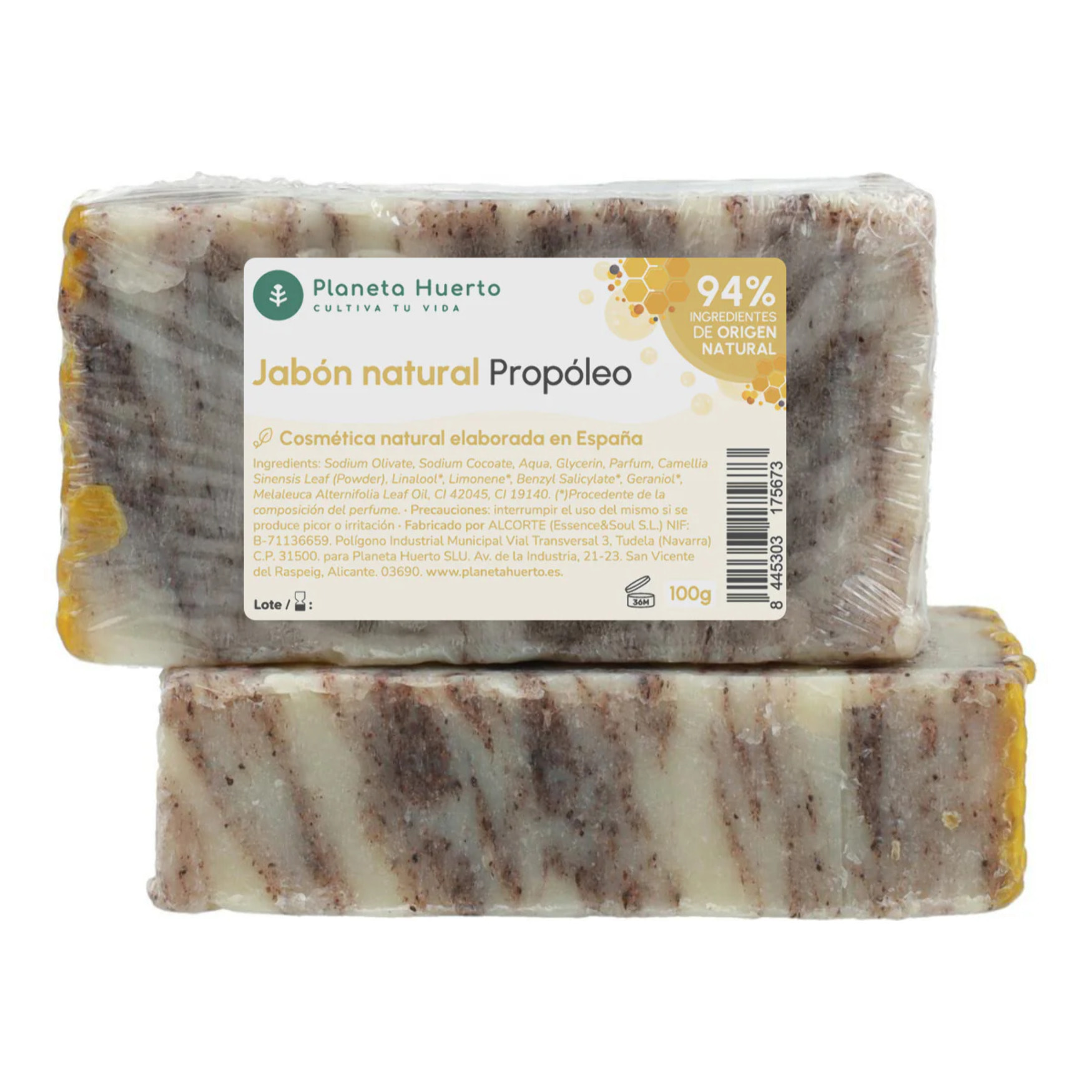 Jabón natural a base de aceite de oliva y propóleo Planeta Huerto 100 g