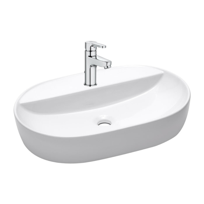 Vasque à poser en céramique 60x40x12,5 cm SAT, sans trop-plein + mitigeur lavabo Roca (A5A306SATINF6040)