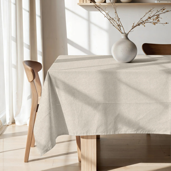 Nappe enduite Uni lin 101 - 100% coton - traitement antitaches - Beige - 250x155 cm
