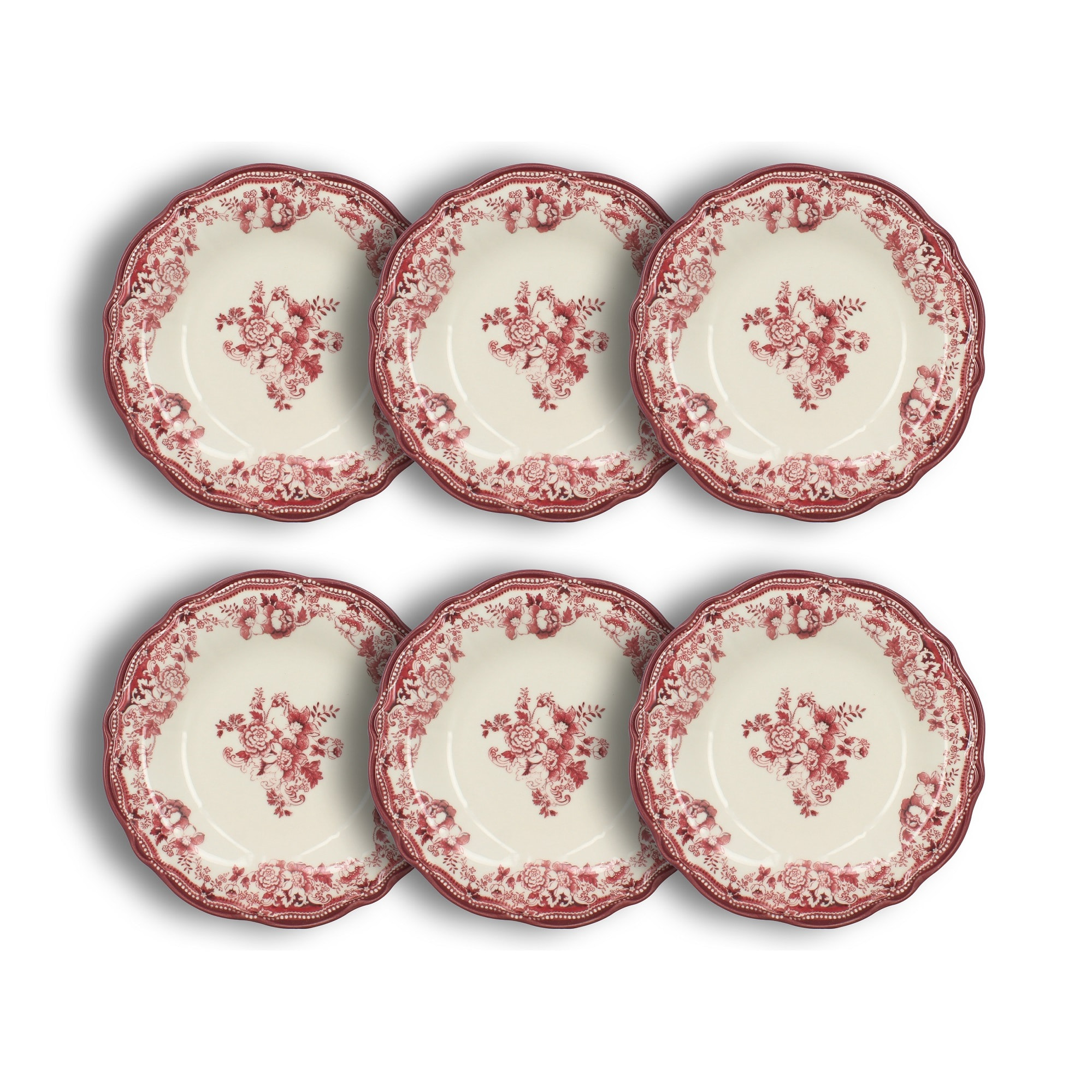 Lot de 6 assiettes creuses fleuries en grès rose 22cm FAUSTINE