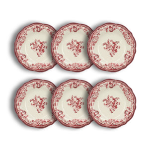 Lot de 6 assiettes creuses fleuries en grès rose 22cm FAUSTINE