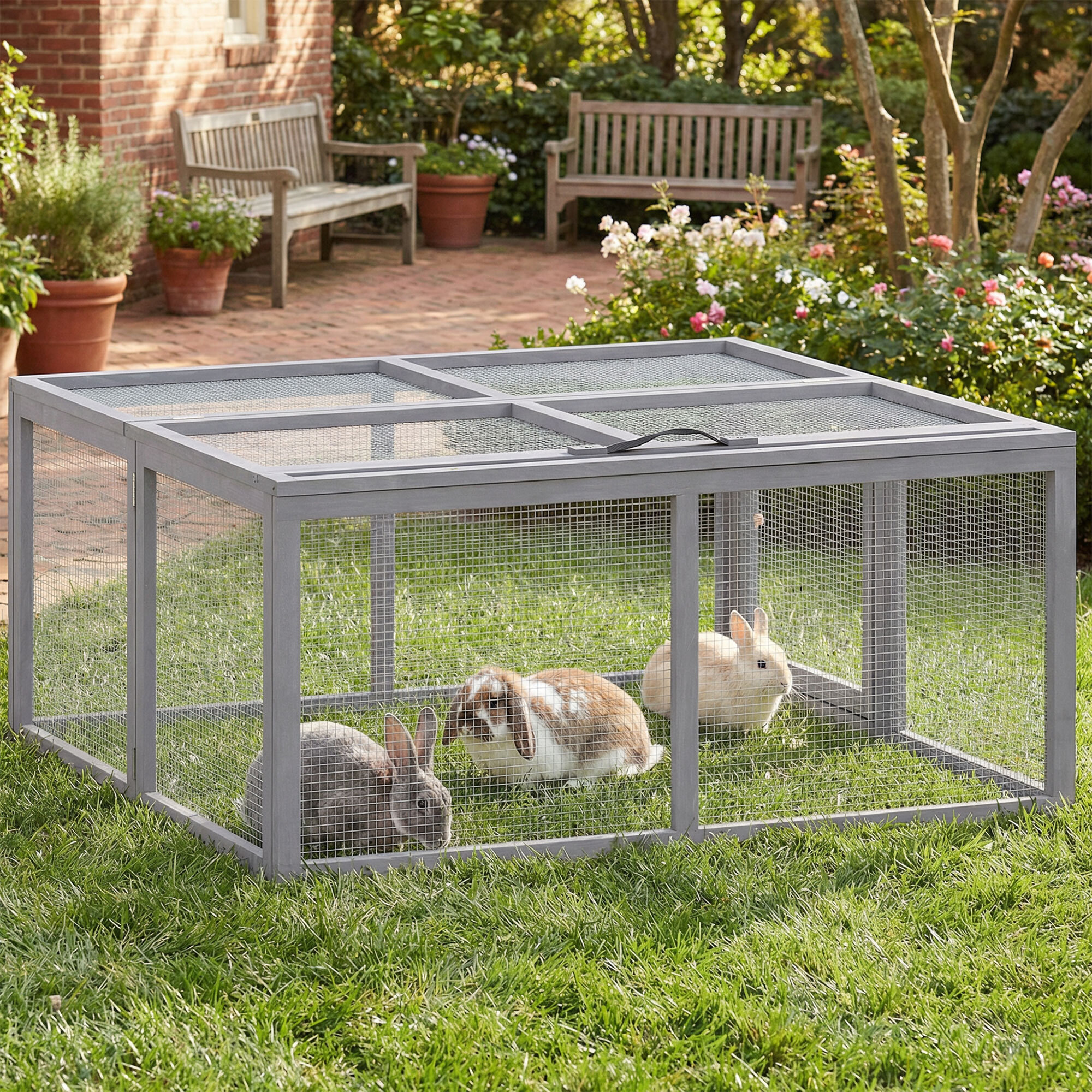 Clapier bois pliable portable - cage à lapin enclos 1,2m² - gris
