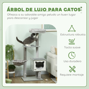 Árbol Rascador para Gatos, Árbol para Gatos 126 cm, Torre Escalador con Plataformas, Hamaca, Cueva, Cama, Postes de Sisal, Bolas y Cojines Lavables, Gris