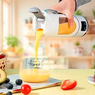 Batidora portatil de 450ml con 10 cuchillas de acero, pantalla LCD, 3 niveles de temporizador, seguridad por doble click y batería 1300mAh.